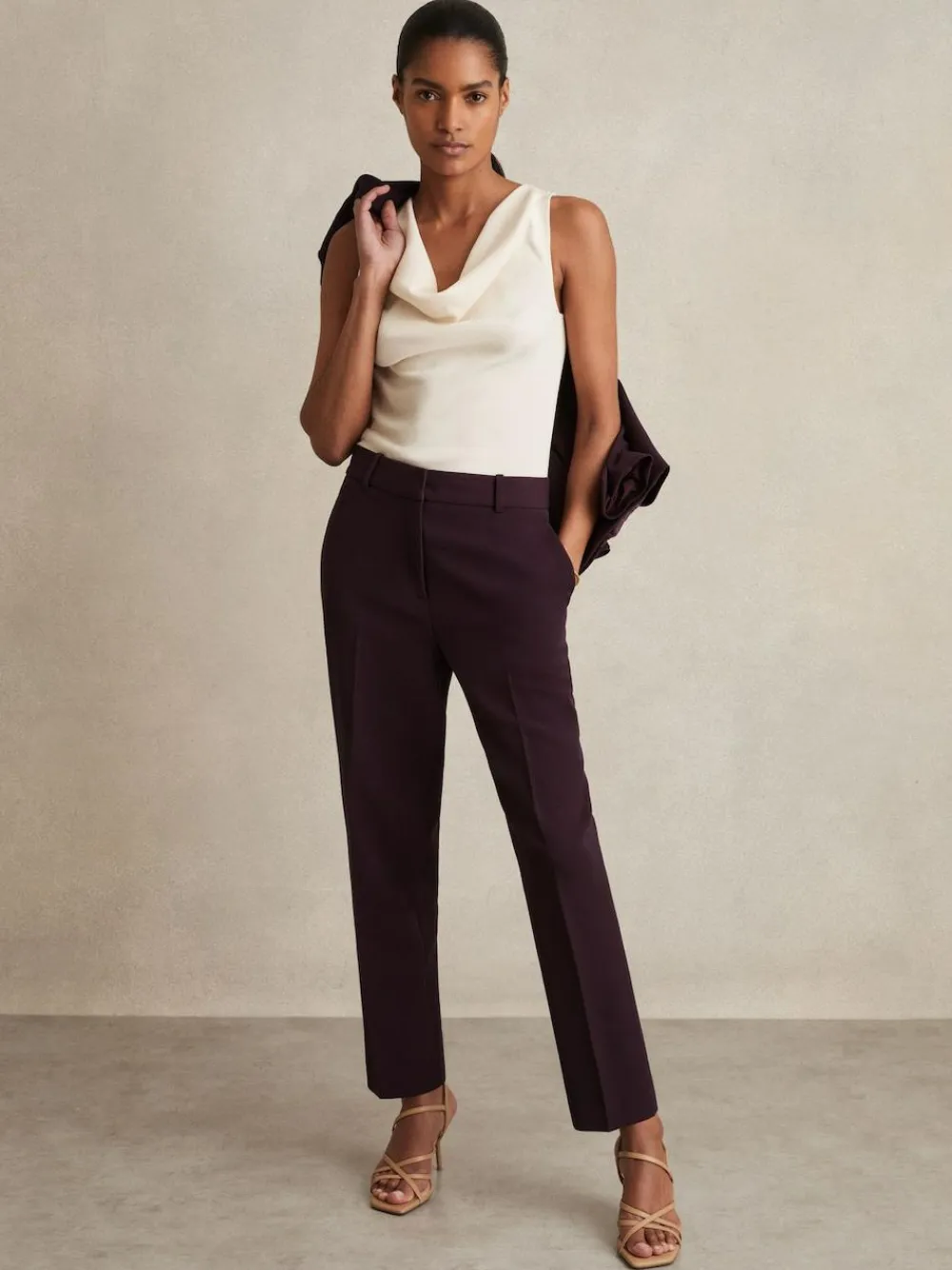 New Reiss Gabi Slim-Fit Suit Trousers Berry