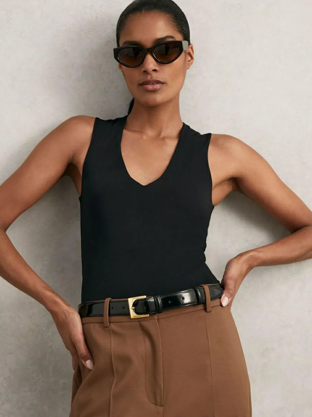 Reiss Black Belinda Leather Square-Buckle Belt^Women Belts