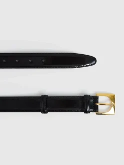 Reiss Black Belinda Leather Square-Buckle Belt^Women Belts