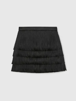 Discount Reiss Black Chloe Fringe Mini Skirt