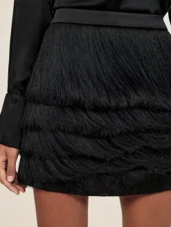 Discount Reiss Black Chloe Fringe Mini Skirt
