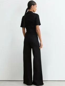 Online Reiss Black Danie Wide-Leg Zip-Through Denim Jumpsuit