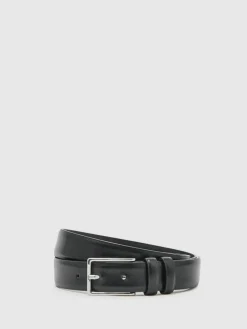 Outlet Reiss Dante Smooth Leather Belt Black