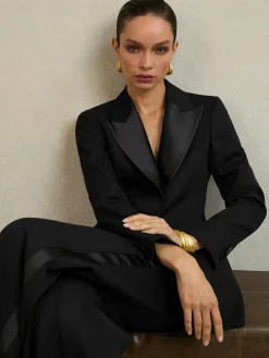 Reiss Black Della Atelier Single-Breasted Tuxedo Blazer^Women Suits & Tailoring