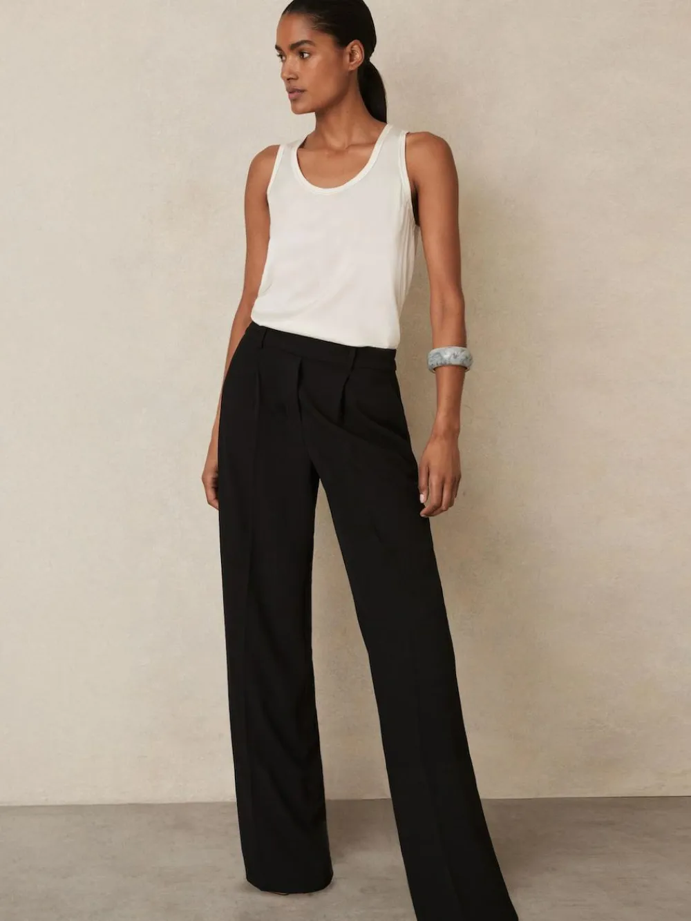 Best Reiss Eden Elasticated-Waist Wide-Leg Twill Trousers Black
