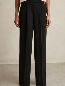 Best Reiss Eden Elasticated-Waist Wide-Leg Twill Trousers Black
