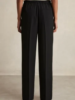 Best Reiss Eden Elasticated-Waist Wide-Leg Twill Trousers Black