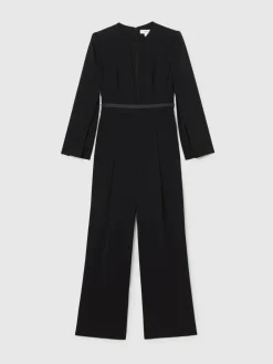 Best Reiss Evora Plunge-Neck Split-Sleeve Jumpsuit Black