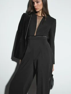Best Reiss Evora Plunge-Neck Split-Sleeve Jumpsuit Black