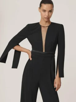 Best Reiss Evora Plunge-Neck Split-Sleeve Jumpsuit Black