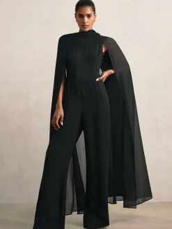 Best Reiss Farley Wide-Leg Cape Jumpsuit Black