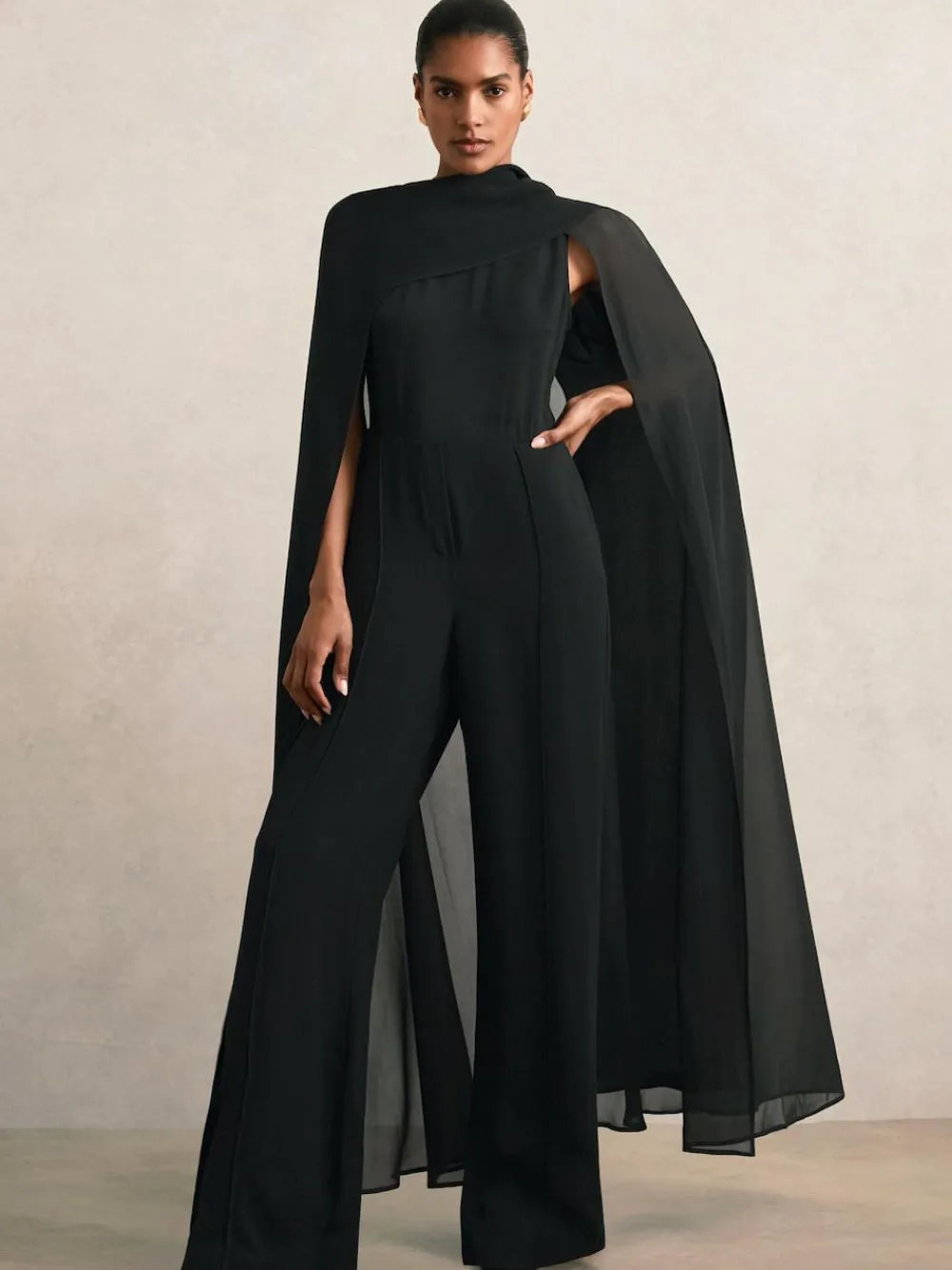 Best Reiss Farley Wide-Leg Cape Jumpsuit Black