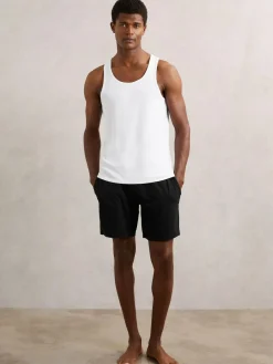 Sale Reiss Fleet Cotton Jersey Logo-Waistband Shorts with Stretch Black