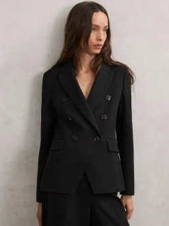 Outlet Reiss Gabi Double-Breasted Suit Blazer Black