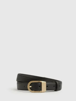 Clearance Reiss Hazel Leather Curved-Buckle Belt Black