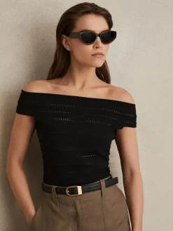 Clearance Reiss Hazel Leather Curved-Buckle Belt Black