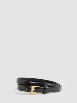 Hot Reiss Holly Thin Leather Belt Black