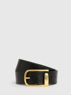 Reiss Iyla Leather Half-Keeper Belt Black