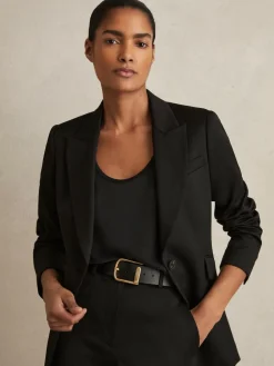 Reiss Iyla Leather Half-Keeper Belt Black