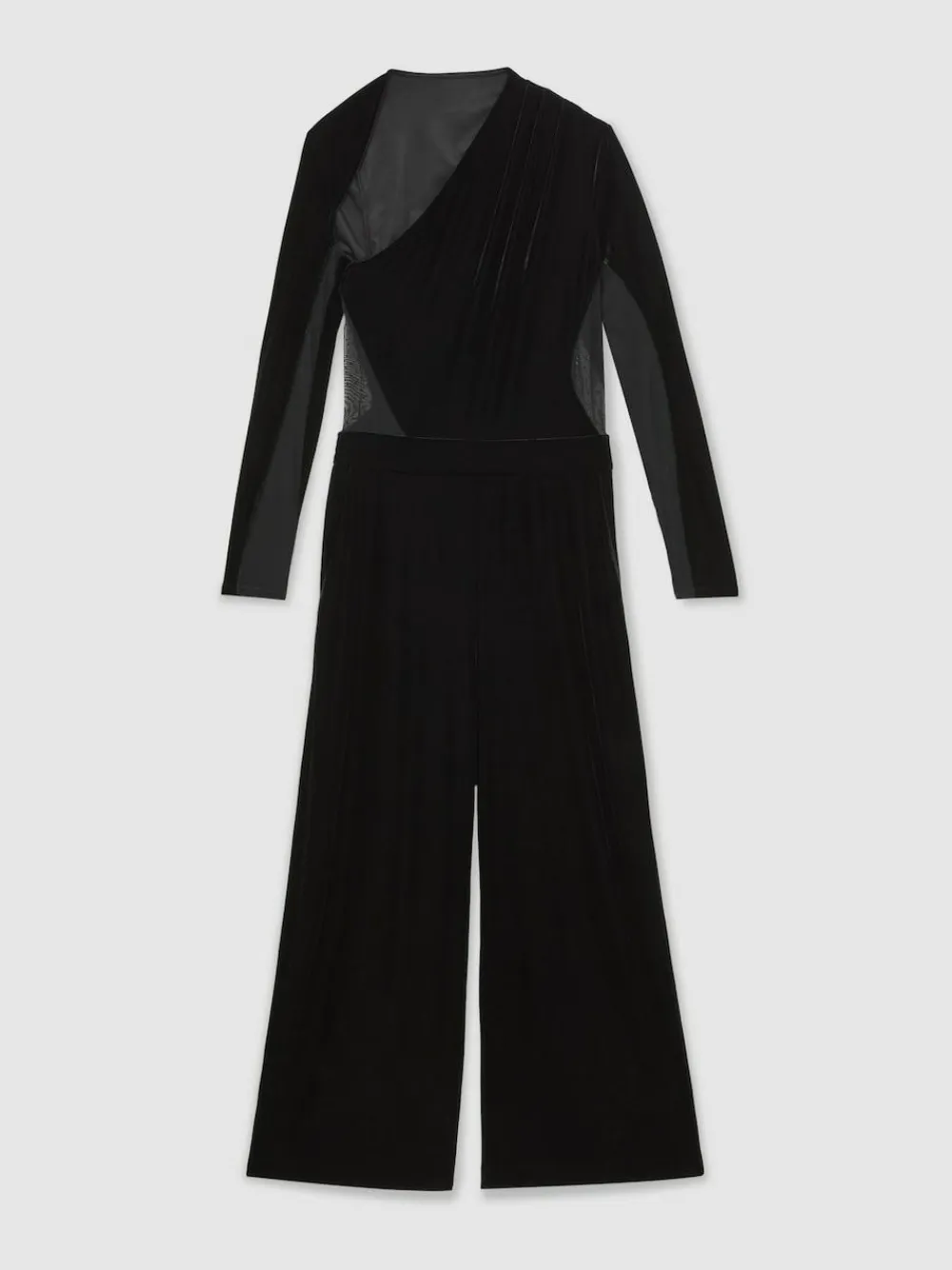 Reiss Black Karolina Velvet Sheer-Panel Wide-Leg Jumpsuit^Women Jumpsuits & Playsuits