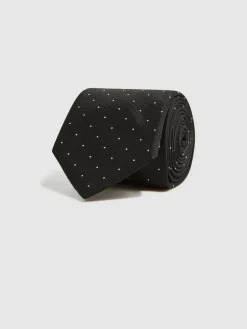 New Reiss Black Liam Polka Dot Silk Tie