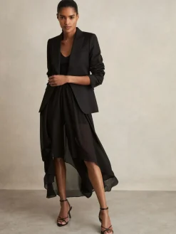 Outlet Reiss Black Lucie Sheer-Overlay High-Low Shorts