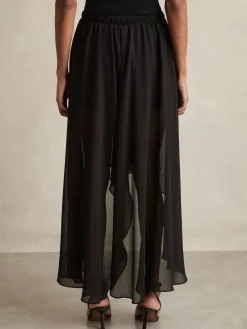 Outlet Reiss Black Lucie Sheer-Overlay High-Low Shorts