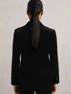 New Reiss Black Myrtle Velvet Single Breasted Suit Blazer