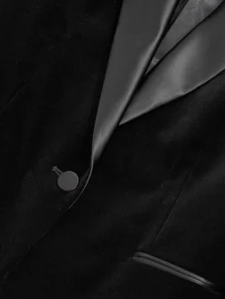 New Reiss Black Myrtle Velvet Single Breasted Suit Blazer