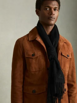 Sale Reiss Black Picton Wool and Cashmere Scarf