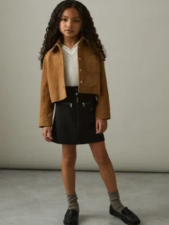 New Reiss Black Poppie 9-13 yrs Piqué Zip-Detail Mini Skirt