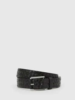 Reiss Black Preston Leather Woven Belt^ Belts & Braces