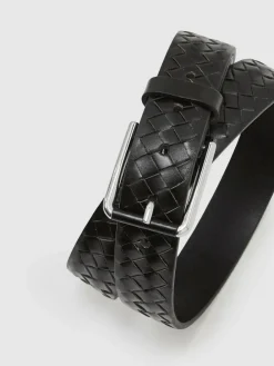Reiss Black Preston Leather Woven Belt^ Belts & Braces