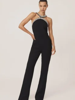 Sale Reiss Black Simone Crystal-Embellished Cut-Out Jumpsuit