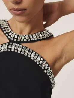 Sale Reiss Black Simone Crystal-Embellished Cut-Out Jumpsuit