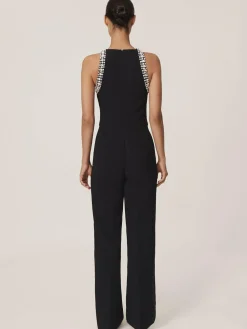 Sale Reiss Black Simone Crystal-Embellished Cut-Out Jumpsuit