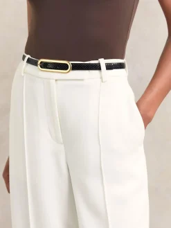 Clearance Reiss Chaya Suede Elongated-Buckle Skinny Belt Black Snakeskin