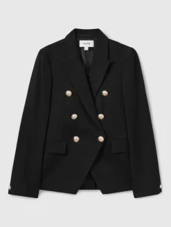 New Reiss Tally Tailored Fit Textured Double Breasted Blazer Black
