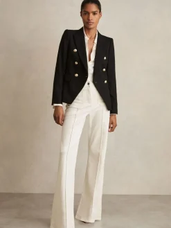 New Reiss Tally Tailored Fit Textured Double Breasted Blazer Black