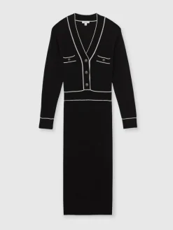 Reiss Black/Ivory Lorrie Wool-Blend Tipped Dress With Cashmere^Women Midi Dresses|Knitwear