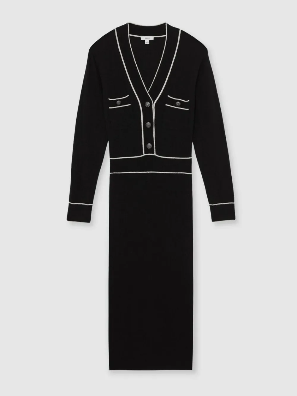 Reiss Black/Ivory Lorrie Wool-Blend Tipped Dress With Cashmere^Women Midi Dresses|Knitwear