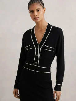 Reiss Black/Ivory Lorrie Wool-Blend Tipped Dress With Cashmere^Women Midi Dresses|Knitwear