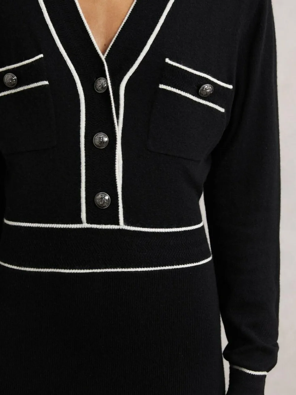 Reiss Black/Ivory Lorrie Wool-Blend Tipped Dress With Cashmere^Women Midi Dresses|Knitwear