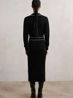 Reiss Black/Ivory Lorrie Wool-Blend Tipped Dress With Cashmere^Women Midi Dresses|Knitwear