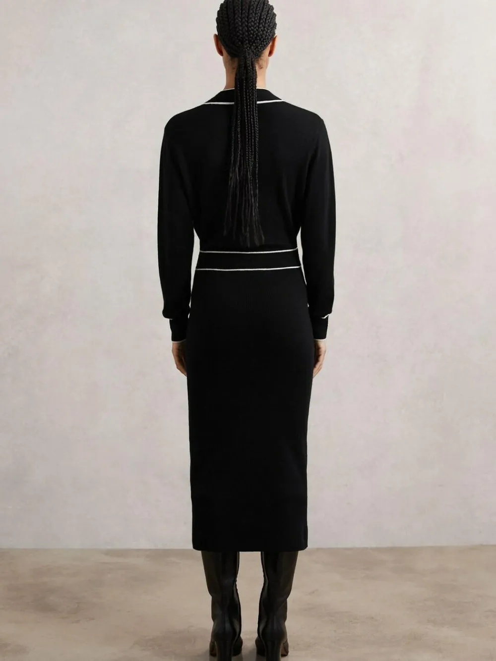 Reiss Black/Ivory Lorrie Wool-Blend Tipped Dress With Cashmere^Women Midi Dresses|Knitwear