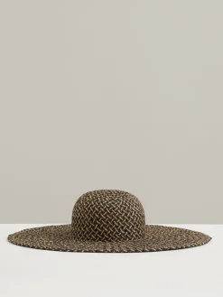 Reiss Black/Natural Sonia Straw Basket-Weave Sun Hat^Women Hats