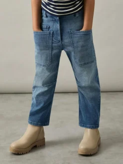 Reiss Blue Brady 9-13 yrs Barrel-Leg Patch-Pocket Jeans^ Jeans