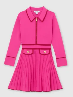 New Reiss Anne 3-9 yrs Pleated Tipped Knit Dress Bright Pink