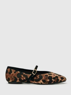 New Reiss Brown Amelia Girls Leopard-Print Ballet Pumps