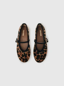 New Reiss Brown Amelia Girls Leopard-Print Ballet Pumps
